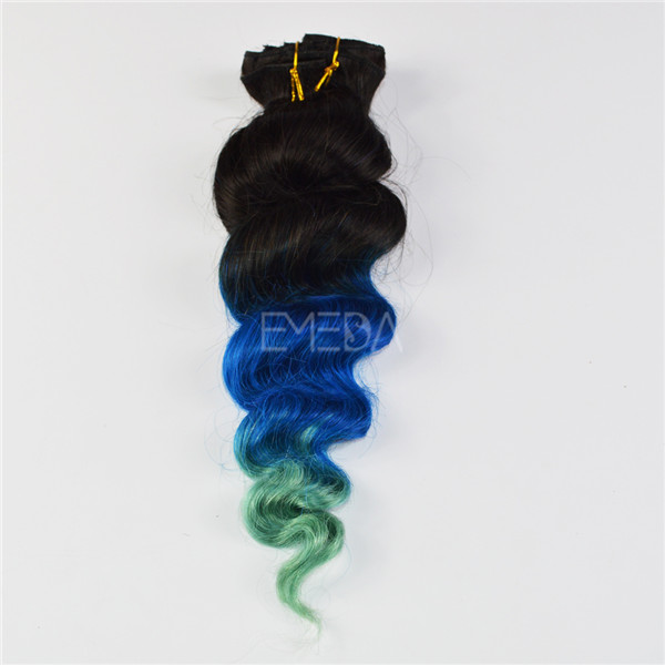 Natural black blue and green color 3 tone human hair LJ178